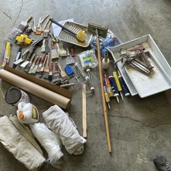 $50 - Tools GRAB BAG #20: Paint brushes, rollers, drop cloths, ceiling sander, paint trays, floetrol  + more