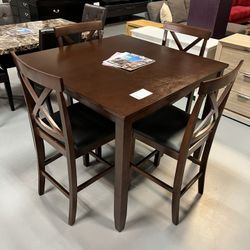 5Pcs Brown Dining Table Set (Square Ch Table, 4 Chair)