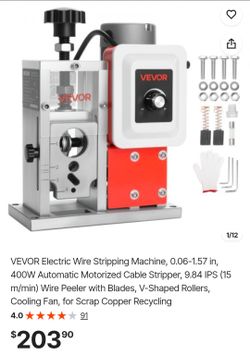 VEVOR Electric Wire Stripping Machine, 0.06-1.57 in, 400W Automatic Motorized Cable Stripper, 9.84 IPS (15 m/min) Wire Peeler with Blades, V-Shaped Ro