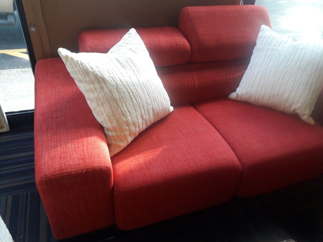 Designer Red Fabric loveseat sofa couch . Very good condition