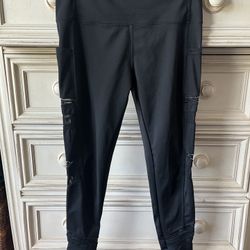 Black Leggings with Stitched And Mesh Design On Side Size Large