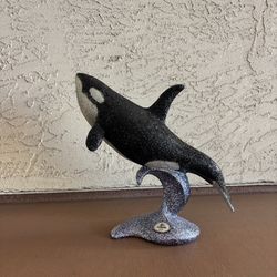 One Rare Vintage Heavy Large Handmade Orca Whale Sculpture