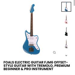 FOALS ELECTRIC GUITAR FJM6 OFFSET-STYLE GUITAR WITH TREMOLO, PREMIUM BEGINNER & PRO INSTRUMENT. Includes the guitar case and all small accessories sho