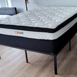 Newer Queen Fyaslt Hybrid Pillowtop Mattress, Boxspring and/or Metal Platform Bed Frame