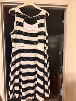 Black and White Striped Lace Dress