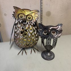 Metal Owl Candleholders, Set of 2