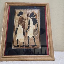 Please Read Description - Handmade African Warrior Maasai or Zulu People Banana Fiber Art Framed Glass