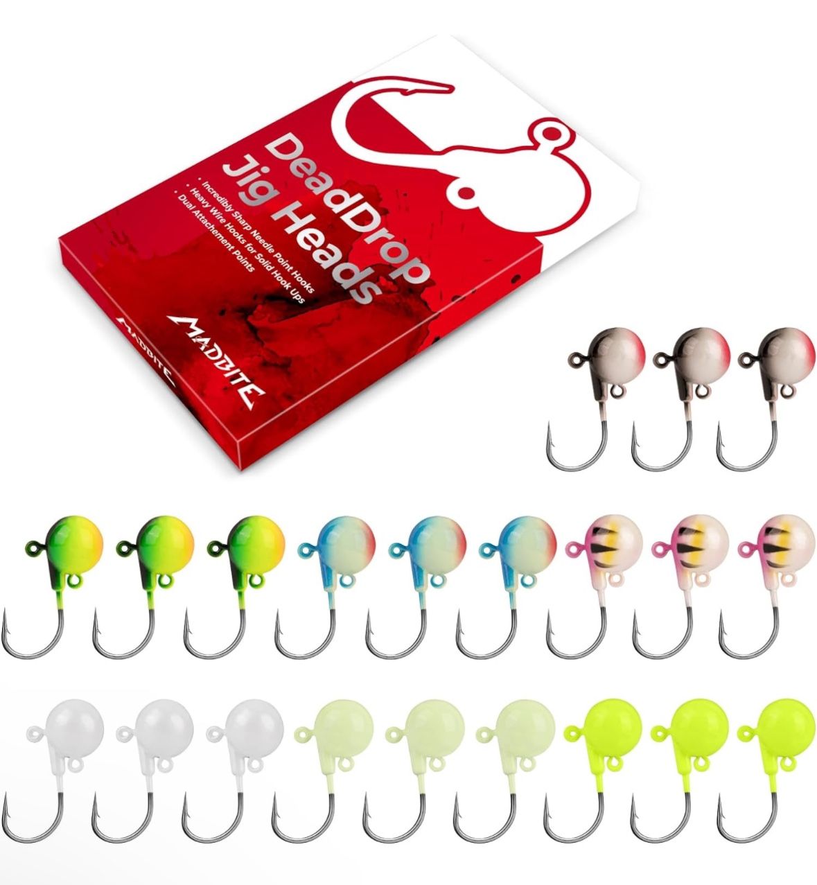 Dead Drop Jig Heads, Lead Jig Heads, Fishing Jig Heads, Sinks Quickly, 21 pack