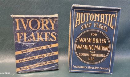 Vintage Unopened Laundry Soap Boxes Ivory Flakes & Automatic Soap Flakes 1940's
