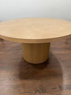 Meridian 60 inch oak table with fluted base finish