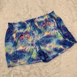 New xl blue tye dye pastel athletic shorts festival rave raver boho casual pjs 