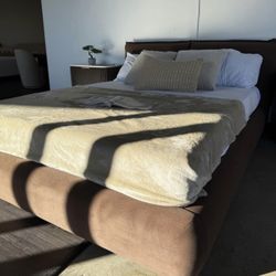 Mel Velvet Bed — Modern Luxe Statement Piece Rounded Vintage Pillow Headboard • Faux Mohair Texture