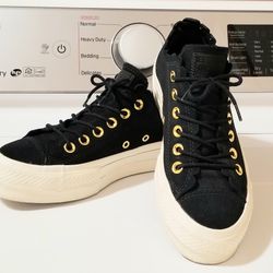 Converse All Star Platform Black W/gold Size 6