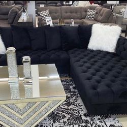 Black Velvet Sectional Sofa New 120x90 