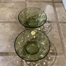 Vintage small green glass thumbprint bowl