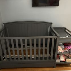 Gray Crib And Changing Table
