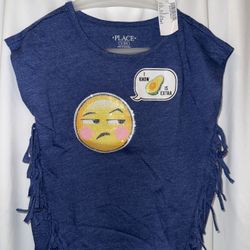 BNWT Girls Shirt, Size Small, The Children’s Place Brand, Avacado, Emoji, Fringe Shirt