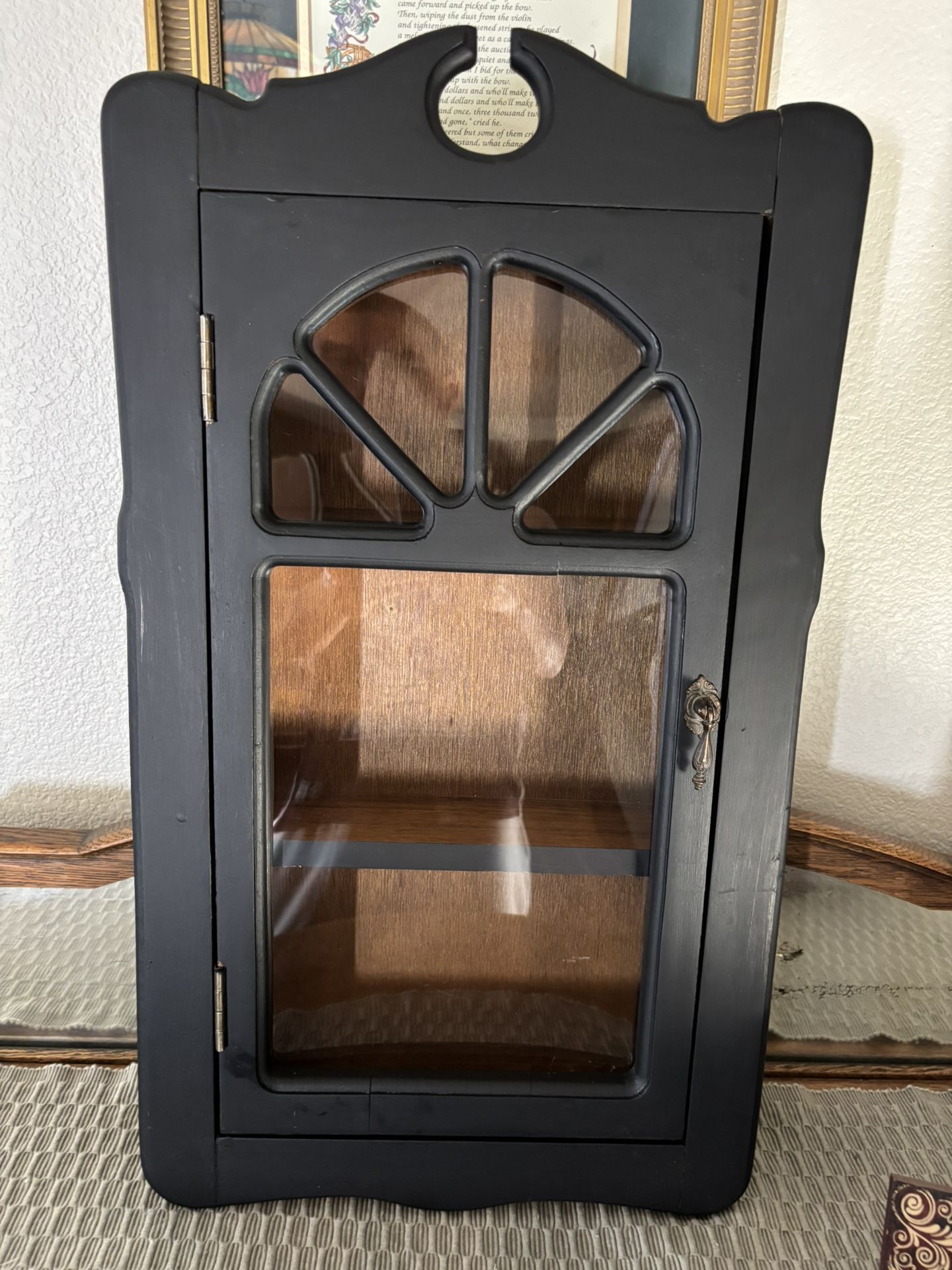 Vintage Curio Cabinet With 2 Shelves - Black - 26” Height X 15” Length X 4”Depth