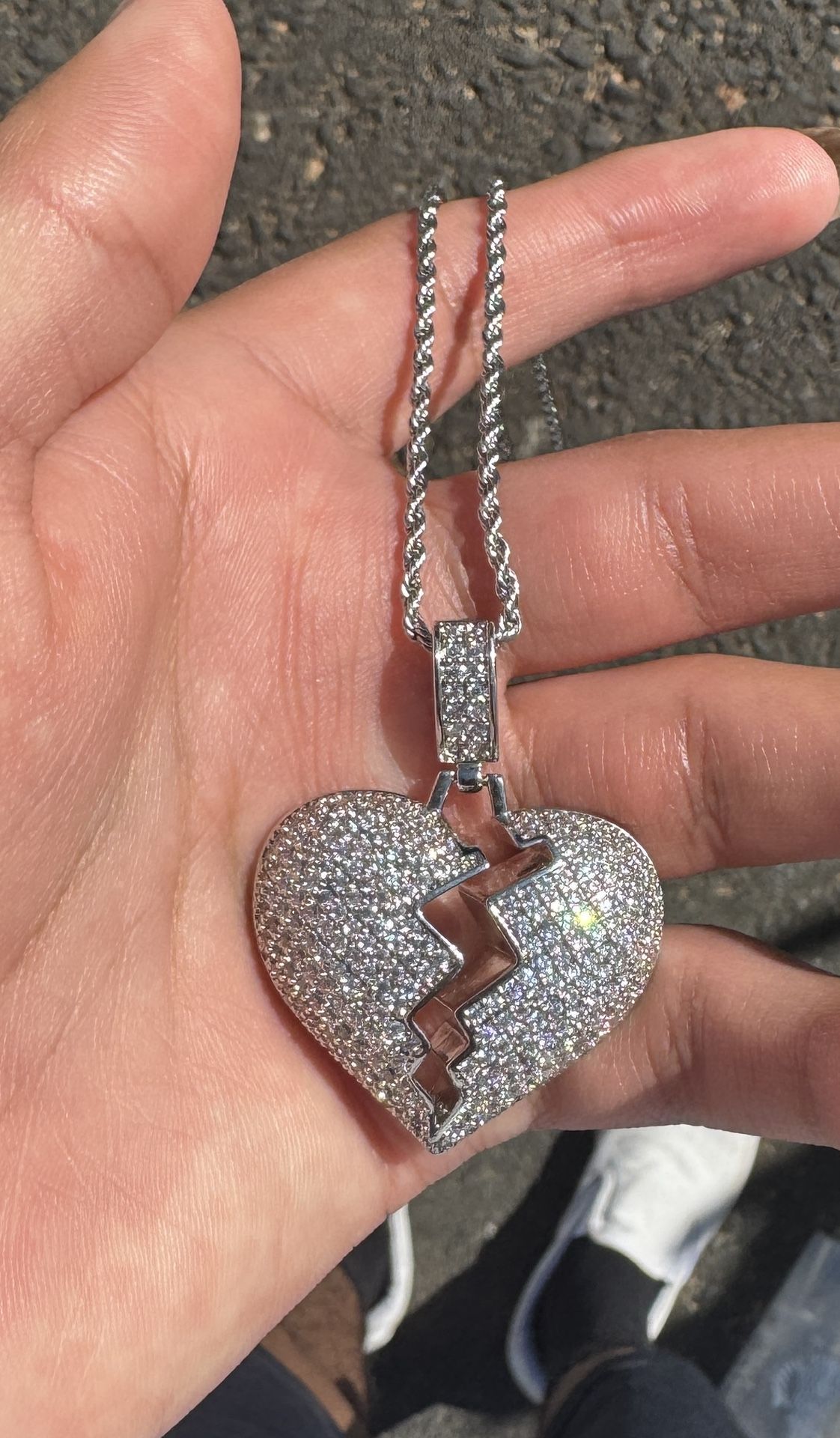 Broken Heart Pendant W/ Rope Chain