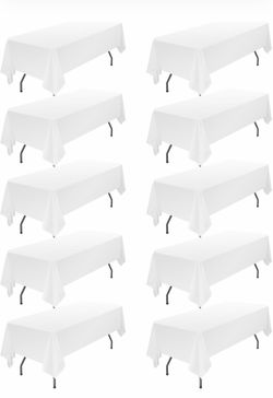 10 Pack 60*102 inch White Tablecloths for 6 Foot Rectangle Tables
