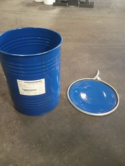 Title:
10 Gallon Blue Steel Drum with Locking Lid Barrel Storage Burning DIY.
