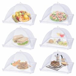 Lauon Large Food Cover,6 Pack Mesh Food Tent,17"X17",White Nylon Covers,Pop-Up Umbrella Screen Tents,Patio Net For Outdoor Camping, Picnics, Parties,B