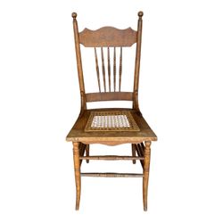 Antique Style Wood Cane Seat Spindle Back Chair