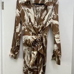 Brown Marble Silk Wrap Dress 