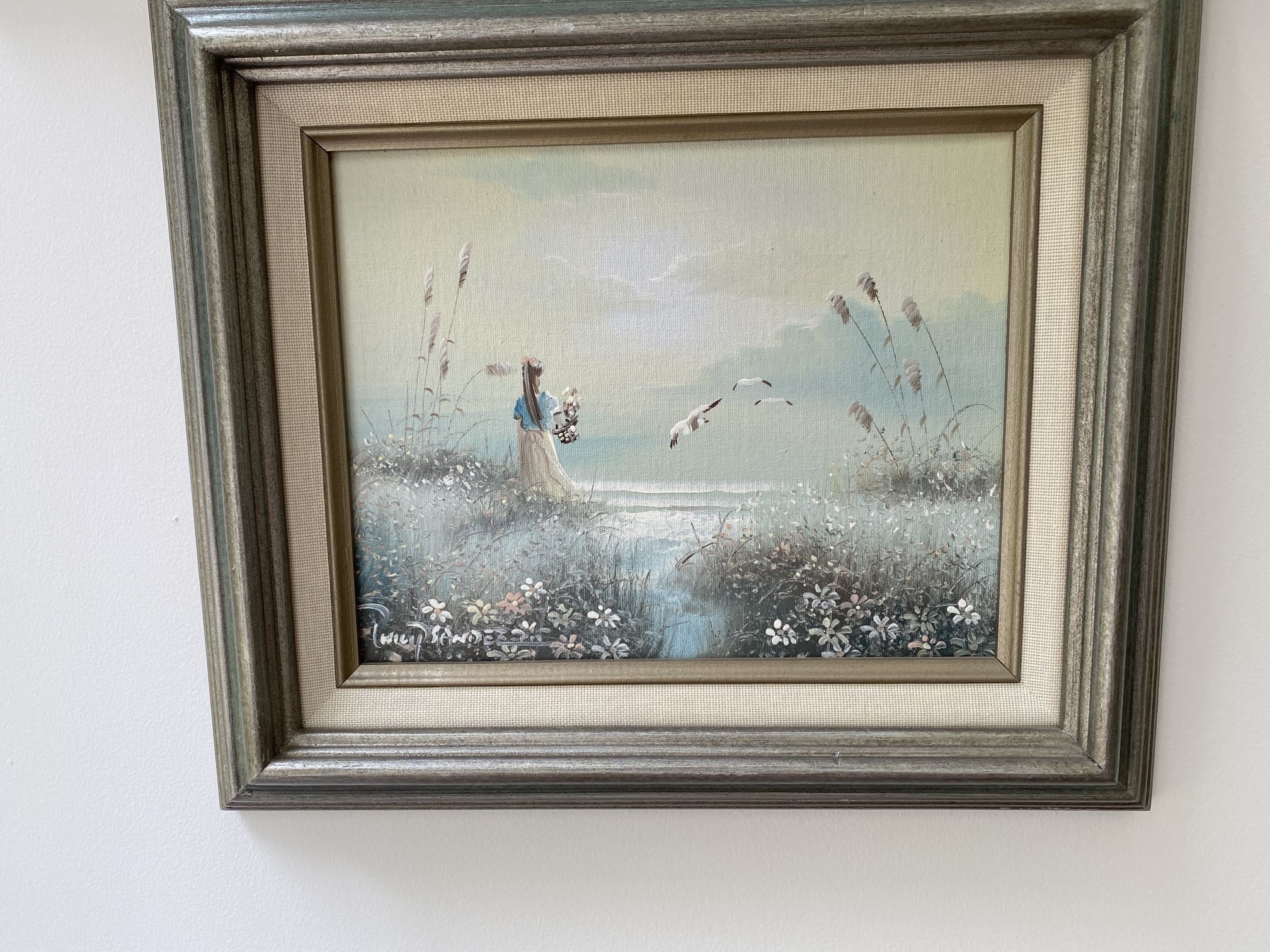 Philip SANDEE Vintage Girl On a Beach Oil On Canvas Painting Impressionist 12x14”