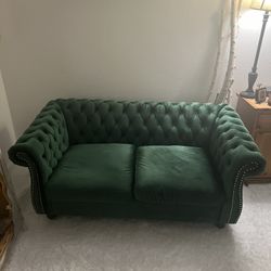 Emerald Green Faux Velvet Love Seat 