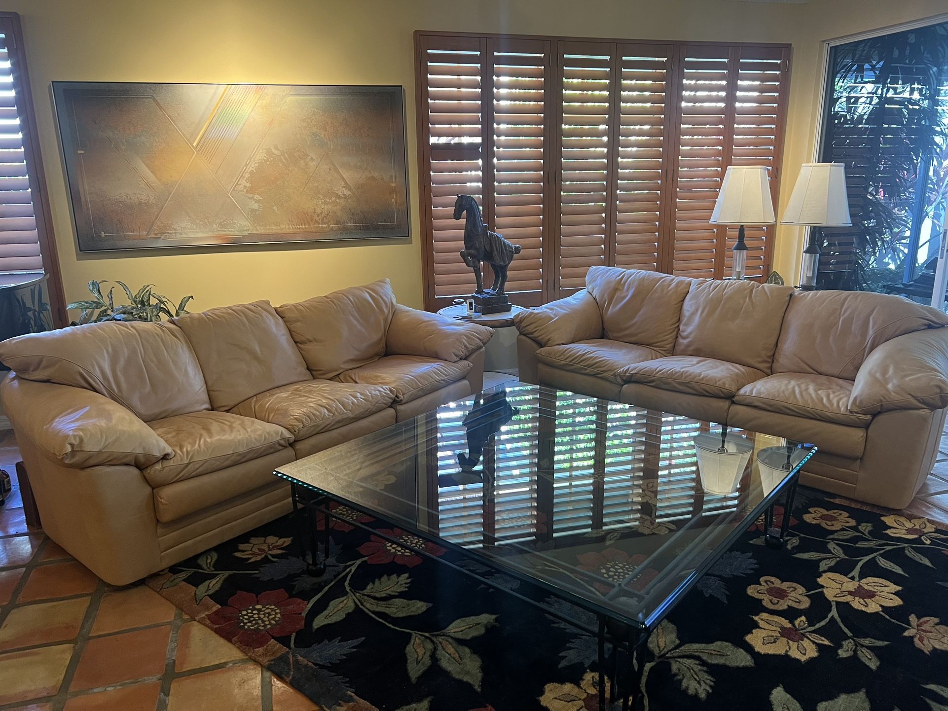 Pair of High End Leather Sofa Set Came Came Designer Couch - Excellent Condition- 87” x 37” - Originally $12,900.