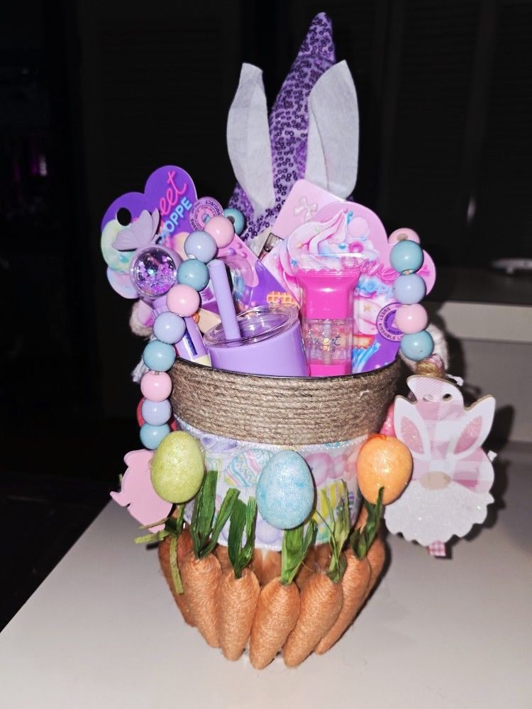 Easter Bunny gnome, mini stanley,and more gift basket NEW