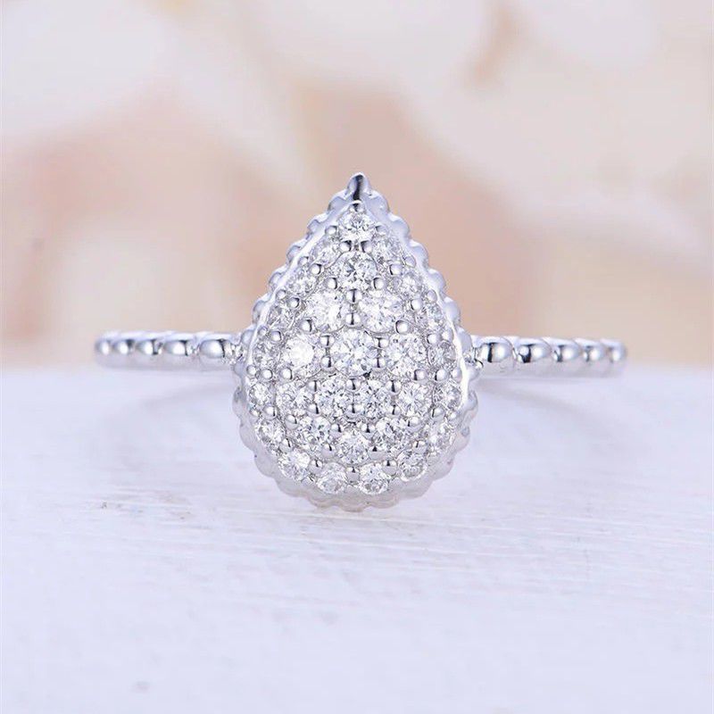 "Big Pear Gemstone Zircon Elegant Water Drop Silver Rings for Women, EVGG1355
