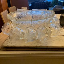 Glass Punch Bowl W/7 Cups