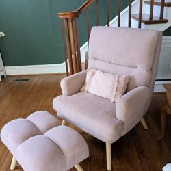 Pink Recliner Accent Chair With Ottoman