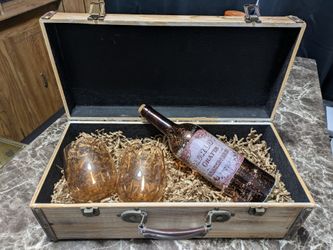 Decorative wooden box w/ light up bottle and glasses