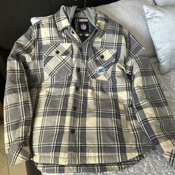 NFL TEAM APPAREL (L) MIAMI DOLPHINS FLANNEL BUTTON AND ZIPPER JACKET WITH HIDEAWAY HOODIE 