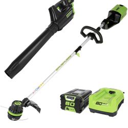 Greenworks Pro 80V Cordless Brushless String Trimmer + Leaf Blower Combo, 2Ah Battery and Charger Included 