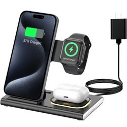 3 in 1 Foldable Charging Station for Apple Products,Fast Wireless Charger