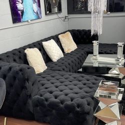 Black Large Velvet Sofa Sectional 