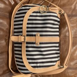 Women’s Henri Bendel The B&W Messenger Centennial Stripe Bag NWOT
