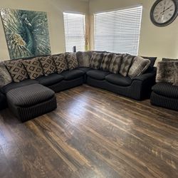 Sectional Couch 5 Piece Modular Extra Seat Ottoman Black