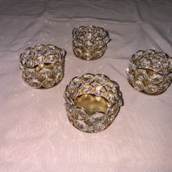 Set of 4 Gold Crystal Modern Tea Light Candle Holders Decorative - 2.5 Inches