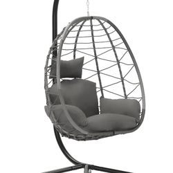 Indoor/Outdoor Wicker Swing Egg Chair Hanging Chair Nest Basket with Stand- NEW-UNUSED