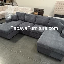 New! Plush U-Shaped Sectional, Sectionals, Sofa, Modular Sectional, Couch, Sofa, Sectional With Chaise, Double Chaise Sofa, Grey Sofa, Grey Couch Dime