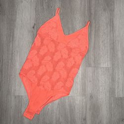 NWT  Spaghetti Strap Coral Pink Sheer Body Suit Size M/L