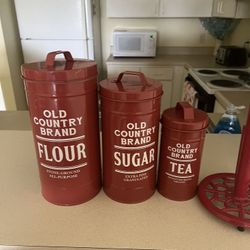 Red Canister Set With Paper towel Holder