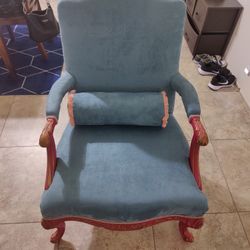 Antique Armchair Amr Chair Turquois Blue Suede Gold Flake Accents