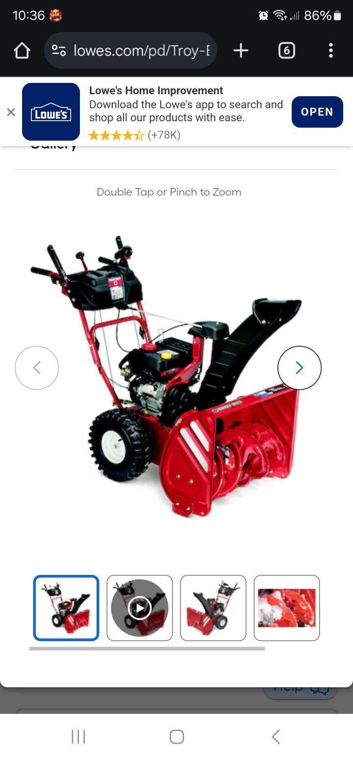 Troy-Bilt Storm 2620 26-Inches Two-stage Self-propelled Gas Snow Blower Snow blower ONLY USED TWICE Shed Kept