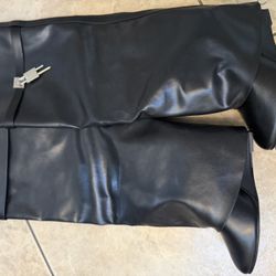 Fold Over Shark Style Black Leather Wedge Boots